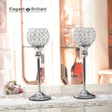 VINCIGANT Crystal Tealight Candle Holder Decor for Wedding Centerpieces, Silver Candlestick Holder for Dining Table, Home Decor, Party, Housewarming Gift(Pack of 2)