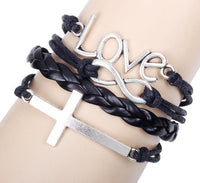 Brand new Trendy Women's Multilayered Vintage Love Cross Charm Leather Braided Bracelet. Material: Alloy, PU Leather, Wax String. Size: Length is about 17cm-22cm