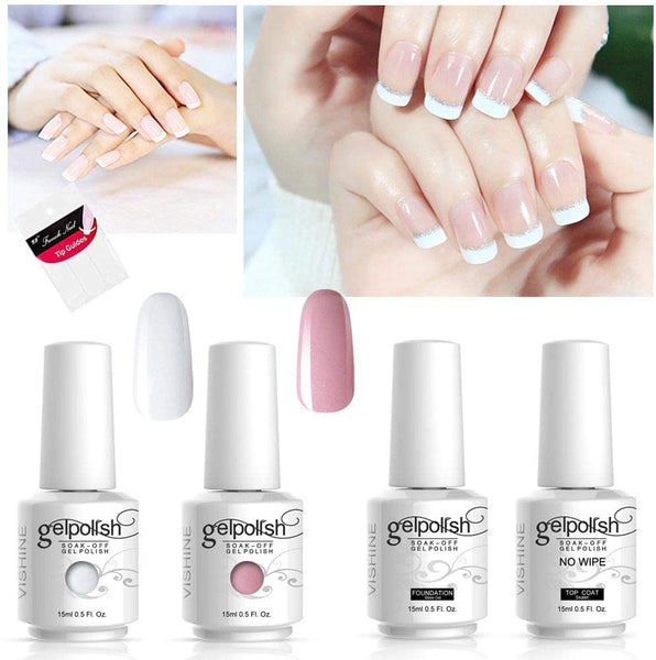 New in package! Vishine Gel Polish French Manicure Kit Top Base Coat Color Nail Polish Gel White Pink Pedicure