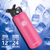 WAPEST Water Bottle with Straw Lid Stainless Steel Vacuum Insulated Double-Wall Water Bottles Smart Big Large Wide Mouth Waterbottle (pink, 32oz) Bottle is Light Pink