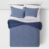 New in package! Reversible Waffle Weave Comforter & Pillow Sham Set by Threshold in Blue, Fits Full & Queen!