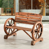 Brand new fully assembled Rust Resistant Solid Wood Keyshawn Wagon Wheel Wooden Garden Bench by Rosalind Wheeler! Retails $287 w/tax on Sale!