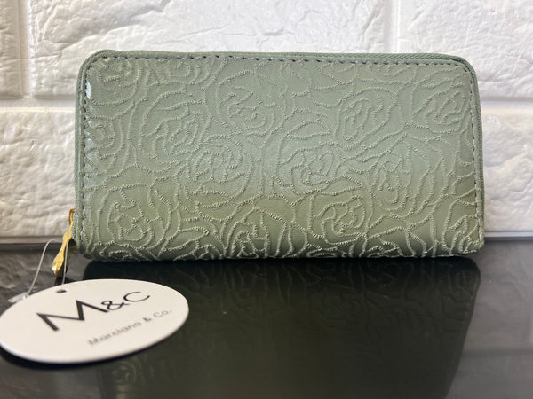 New Marciano & Co. Zippered Wallet with 16 card compartment, zippered interior pocket and fits smartphones including Plus sized ones zipped inside! SAGE