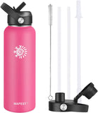 WAPEST Water Bottle with Straw Lid Stainless Steel Vacuum Insulated Double-Wall Water Bottles Smart Big Large Wide Mouth Waterbottle (pink, 32oz) Bottle is Light Pink