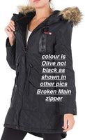 (BROKEN MAIN ZIPPER) Brand new no tags! Canada Weather Gear Women's Insulated Parka, Olive, Sz L! Retails $230+