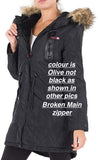 (BROKEN MAIN ZIPPER) Brand new no tags! Canada Weather Gear Women's Insulated Parka, Olive, Sz L! Retails $230+
