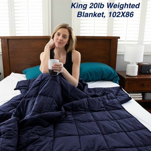Navy Weighted 100% Microfiber All Season Blanket KING 20 Lbs, Reduces Stress & Anxiety, Promotes Better Sleep!