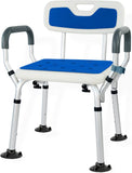 New Weliday Height Adjustable Shower Chair Bathtub Chair Aluminum Shower Stool with Back, Arms and Two Kinds of Footpads Suitable for Disabled, Pregnant Woman, Elderly