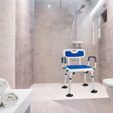 New Weliday Height Adjustable Shower Chair Bathtub Chair Aluminum Shower Stool with Back, Arms and Two Kinds of Footpads Suitable for Disabled, Pregnant Woman, Elderly