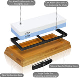 New Whetstone Knife Sharpening Stone Set, 2-Sided Whetstone Sharpener 1000/6000 Grit Whetstone Kit for Chef Knife, Kitchen Knife with Non-Slip Bamboo and Silicon Base Angle Guide, Flattening Stone