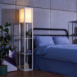 New Wayfair Latitude Run 63 in. White Etagere Floor Lamp with 3 Wood Storage Shelves and Linen Shade! Retails $125+