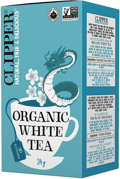 Set of 2 Clipper Organic White Tea, Pure Natural Ingredients, Fairtrade Tea, Non-GMO, Biodegradable and Compostable Tea Bags (34g / 20 Tea Bags) Best Before Feb 28,2021!