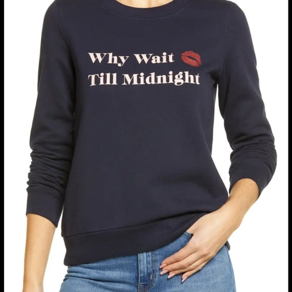 New WOMEN'S 1901 Why Wait Graphic Sweatshirt In Navy Night, Sz Large!