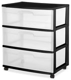 New Sterilite Wide 3 Drawer Black Cart, Casters provide rolling storage options