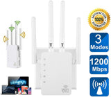 New WiFi Range Extender 1200Mbps, Wireless Signal Repeater Booster 2.4 & 5GHz Dual Band 4 Antennas 360° Full Coverage,Wireless Internet Signal Amplifier, Extend WiFi Signal to Smart Home Devices