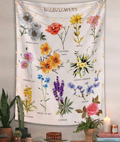 New Lifeel Wildflowers Vertical Tapestry Wall Hanging, Illustrative Reference Chart Tapestry with Words, White Vintage, 44×60 inches