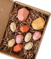New hand Crafted 10 Pcs Wooden Stacking Balancing Game with Coloured Wooden Stones, great coffee table game!