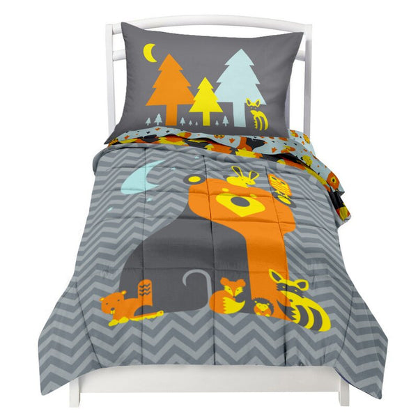 Woodland Creatures 4 Piece Toddler Reversible Bedding Set! Includes Comforter, Flat Sheet, Fitted Sheet & Pillow Case!