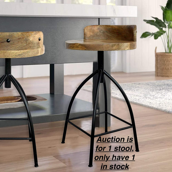 The Urban Port Hinkley Industrial Style Adjustable Swivel Counter Height Stool with Backrest and Footrest in Black and Walnut Brown Finish, Only 1 in Stock! Retails $339+