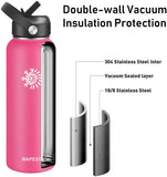 WAPEST Water Bottle with Straw Lid Stainless Steel Vacuum Insulated Double-Wall Water Bottles Smart Big Large Wide Mouth Waterbottle (pink, 32oz) Bottle is Light Pink