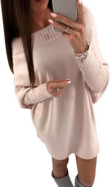 New with tags! Yacun Womens Sweater Dress Off Shoulder Batwing Sleeves Casual Knit Pullover Mini Dresses Pink, Sz XL! Size up for baggier fit!