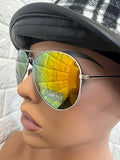 New Unisex Designer Rep Aviator Sunglasses, Yellow Mirrored, UV 400