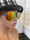 New Unisex Designer Rep Aviator Sunglasses, Yellow Mirrored, UV 400