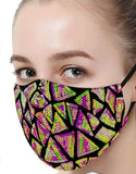 New Geometric Pattern Colour-Changing Magic Glitter Sequin Block Reusable Protective Fashion Face Mask with adjustable ear loops, Yellow/Pink