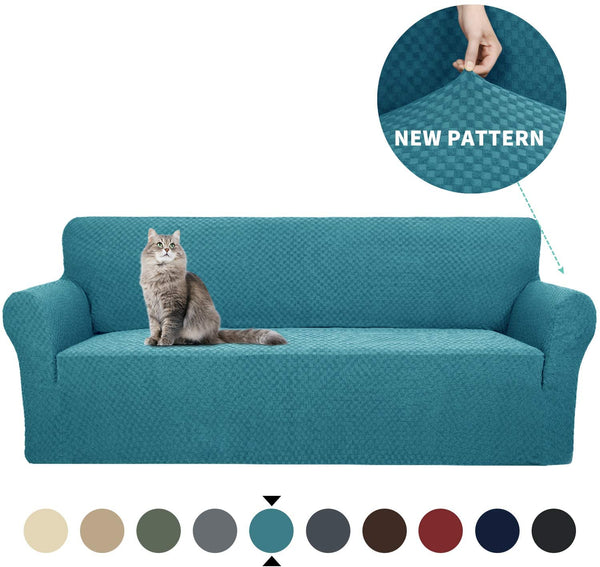 New YEMYHOM Checkered 2 Piece Couch Cover, High Stretch Thickened Sofa Cover for Dogs Pets Anti Slip Elastic Protector (XL Sofa, Teal) Retails $110+