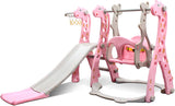 New Toddler Slide and Swing Set 4 in 1 Kids Climber Slide Set with Basketball Hoop Toddler Swing Set for Indoor and Outdoors Playground Play Set (Giraffe Pink) Retails $250 w/tax!
