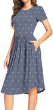 New YUNDAI Women Summer Polka Dot Swing Casual Midi Dress with Pocket, Grey, Sz XL!