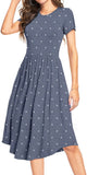 New YUNDAI Women Summer Polka Dot Swing Casual Midi Dress with Pocket, Grey, Sz XL!