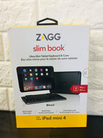 New ZAGG Slim Book Ultrathin Case, Hinged with Detachable Bluetooth Keyboard for Apple iPad Mini 4 - Black