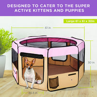 New Zampa Portable Foldable Pet playpen Exercise Pen Kennel + Carrying Case for Large Dogs Small Puppies/Cats | Indoor/Outdoor Use | Water Resistant in Pink! Large (61"x61"x30")