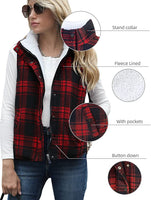 New Zilcremo Women's Winter Buffalo Plaid Jacket Padding Vest Stand Collar Zip Sherpa Fleece Quilted Gilet Coat, Sz M!